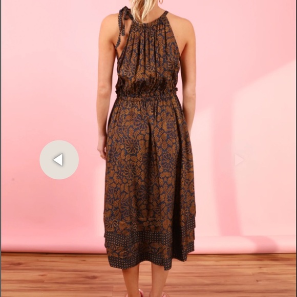 NEW ULLA JOHNSON Mika Dress in Hemlock Midi Size 8 Patterned Shoulder Tie Dress - Picture 15 of 16